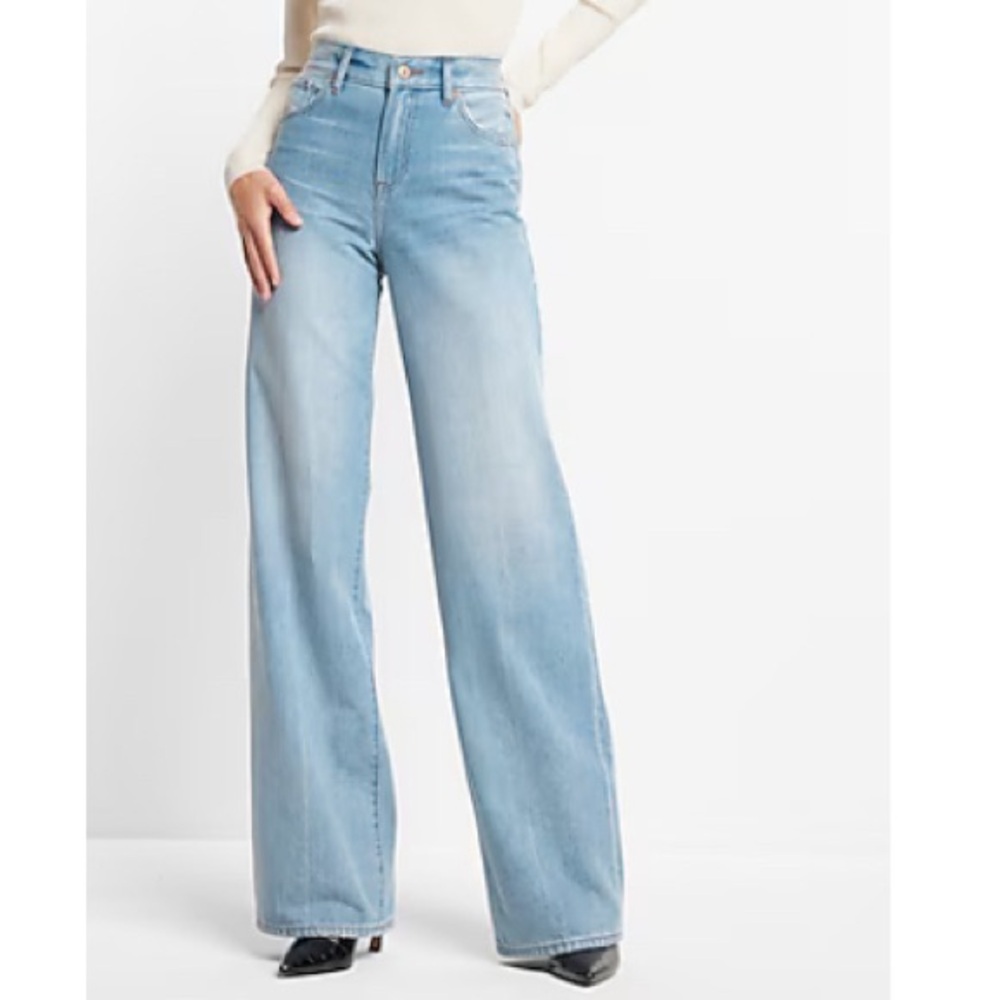 High Waisted Light Wash Modern Wide Leg Jeans express